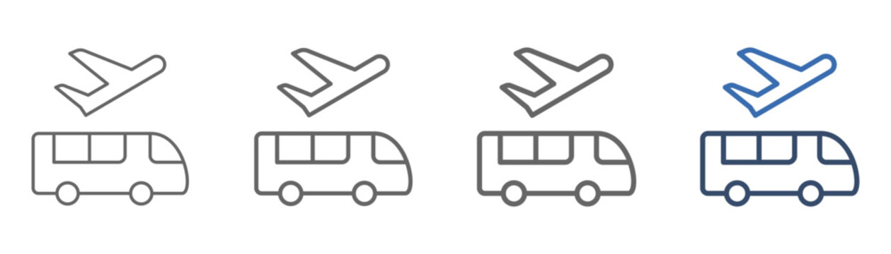 
outline icon set airport shuttle with bus and plane design