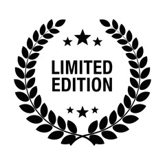 Classic black and white limited edition badge vector illustration featuring a laurel wreath and stars, isolated on white background for premium product labeling