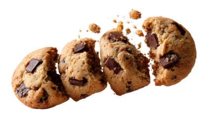 Chocolate Chip Cookie Delight: Capture the delicious moment as a chocolate chip cookie breaks apart, showcasing its perfect texture and rich chocolate chunks.