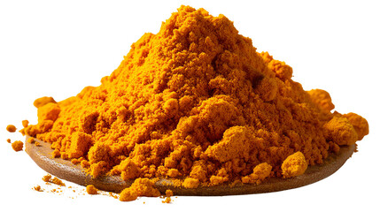 Turmeric: A vibrant mound of turmeric powder, the golden spice celebrated for its flavor and medicinal properties, rests on a wooden spoon, capturing its rich color and culinary versatility.