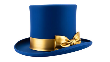 Royal blue top hat isolated on transparent background with gold ribbon