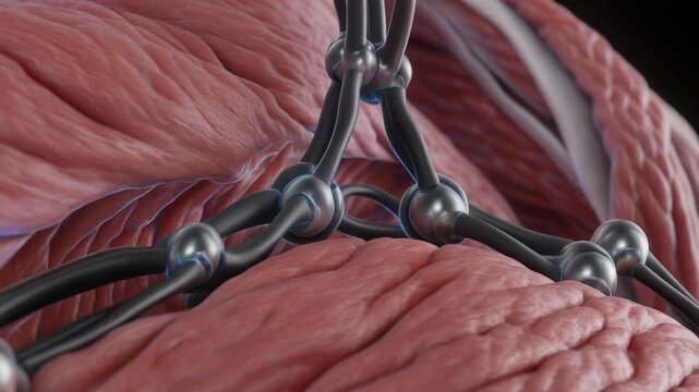 Microscopic View of Muscle Fiber Sarcolemma and Costameres with Neural Connections