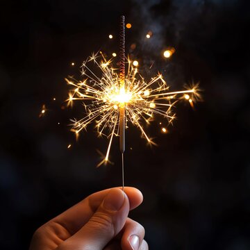 Celebration with Hand Holding Sparkler Sparks Flying  high resolution   for isolate image