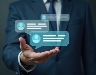 Businessman holding magnifying glass targeting specific audience or customer group representing marketing strategy customer segmentation lead generation recruitment process and business focus