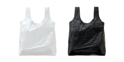 High-quality reusable plastic bags in white and black, perfect for shopping and storage solutions