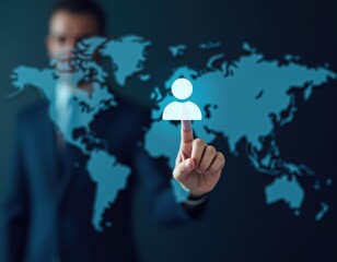 Businessman using smartphone with multiple global language icons Concept of AI language translation multilingual communication smart translator app global chat and international connection