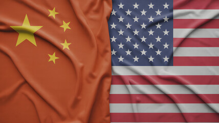 Fototapeta premium United States and China flags draped side by side symbolizing global relations, trade agreements, and international diplomacy