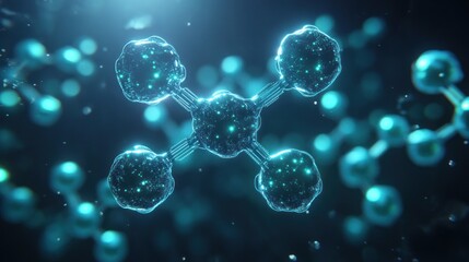 Microscopic view of a molecular structure, showcasing connections and glowing elements