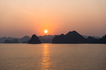 A sunset over Ha Long Bay, Vietnam