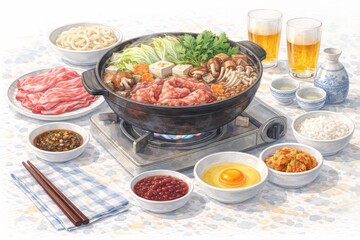 Sukiyaki Japan style Hotpot and Side Dishes