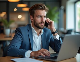 Manager selecting user icon on virtual screen with laptop Concept of digital recruitment HR management system employee database user interface online hiring and team organization