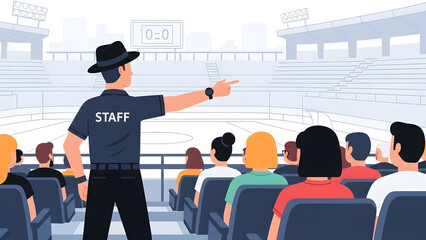 Event Staff Directing Crowd in an Empty Stadium