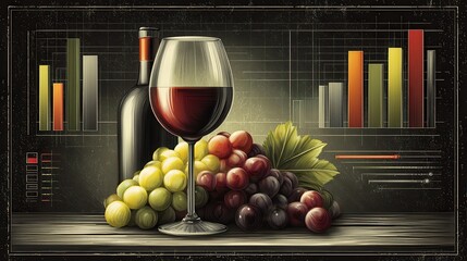 wine infographics, wine sales graph chart  of a winery financial bar chart