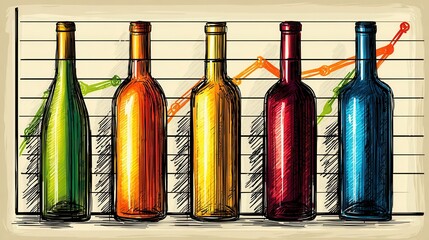 wine infographics, wine sales graph chart  of a winery financial bar chart