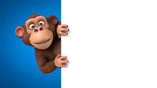 Cheerful 3D Cartoon Monkey Peeking Out from Blank White Copy Space Board