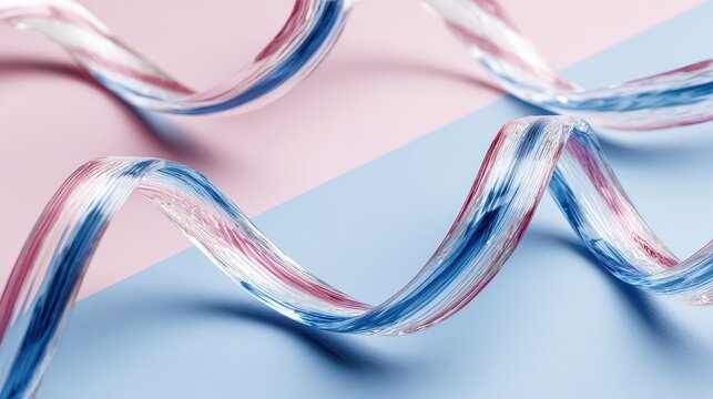 Abstract Glass Spirals with Red White and Blue Stripes on Pink and Blue Background a Captivating Swirling Glass Art Design with Playful Color Contrasts - Powered by Adobe