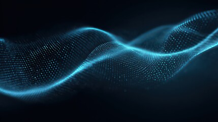 Abstract Visualization of Glowing Turquoise Data Stream on Black Background