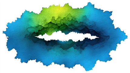 Abstract Fractal Formation with Vivid Blue and Green Gradient Color Scheme on White Backdrop, Textured Surface, Organic Shapes, Complex Patterns, Digital Art