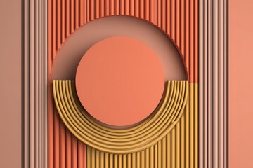 Geometric Composition Featuring Circle and Lines in Shades of Orange Brown and Yellow for Abstract Art and Modern Wall Decor