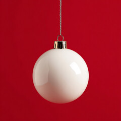 a hanged white christmas sphere on red background 