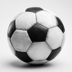 Monochrome Soccer Ball with Pentagonal Patterns and Shadow on Light Gray Background
