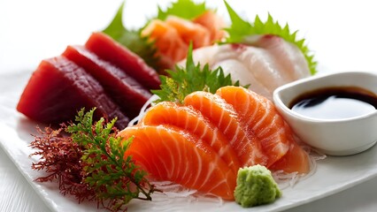 Close-Up Realistic Image of Exquisite Japanese Sashimi Platter
