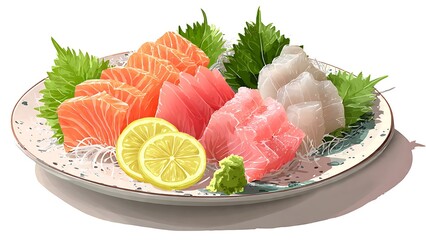 Japanese Sashimi Platter Vector Illustration on White Background
