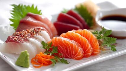 Close-Up Realistic Image of Exquisite Japanese Sashimi Platter
