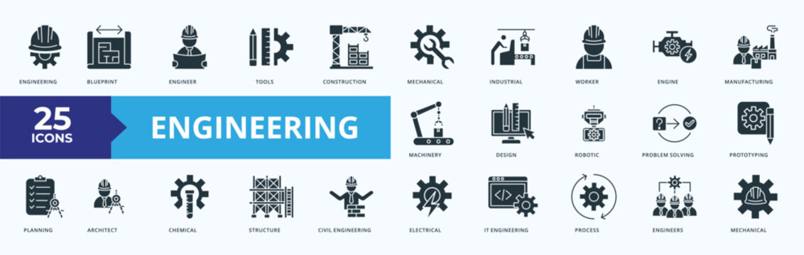 Engineering Icon Pack Glyph Style Illustration Vector