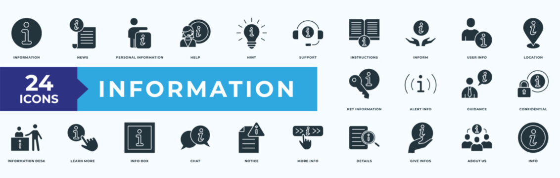 Information Icon Pack Glyph Style Illustration Vector