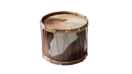 A detailed shot of a single, old-fashioned drum.