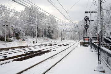 Overbrook station Platform during a snowstorm in December 2025