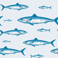 Mackerel fish seamless pattern vector monochrome illustration