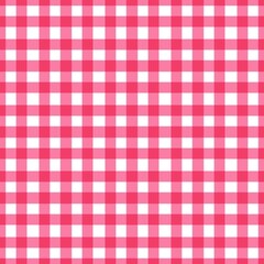 Pink and white gingham pattern. Seamless checkered plaid background, ideal for picnic themes, tablecloths, textiles, wrapping paper, and cute summer scrapbooking designs.