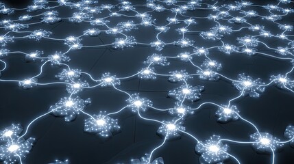 Abstract glowing network pattern with luminous connections and bright nodes in a dark background