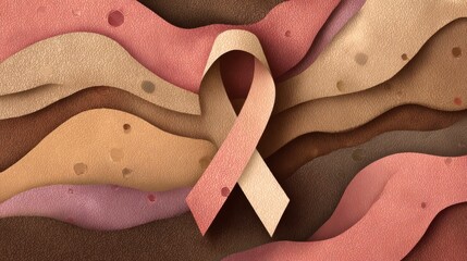 World Cancer Day Background Features Soft Ribbon Shape With Neutral Colors, Conveying Awareness About Cancer and Support for Those Affected