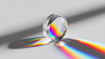 Realistic Prism Lens Photo Mockup with Rainbow Light Refraction
