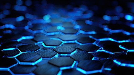 Fototapeta premium Futuristic Hexagonal Pattern with Glowing Blue Lines on Dark Background for Technology and Innovation Themes