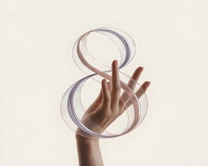 Creative Hand Gesture with Circular Shadow Rings, Abstract Minimal Art and Conceptual Design