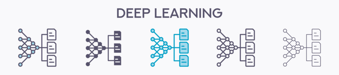 Deep Learning Element For Design Graphic - Multi Styles. Vector Illustration Of Two Colored And Black. Multiple Icons Designs Can Be Used For Mobile, Ui, Web 