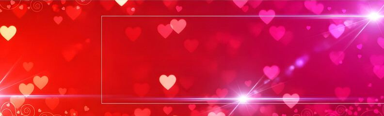 Valentines Day Banner With Glowing Hearts And Light Frame Background