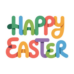 Happy easter greeting with colorful letters isolated on white background