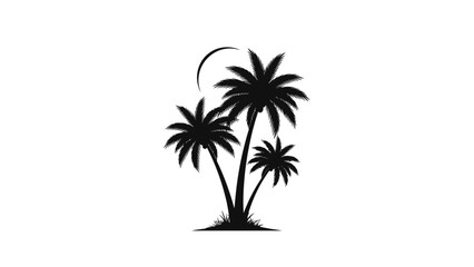 Obraz premium Silhouette of palm trees against the moon in a tropical setting.
