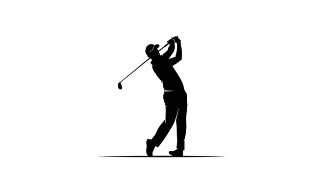 Silhouette of a golfer swinging a club on a white background.