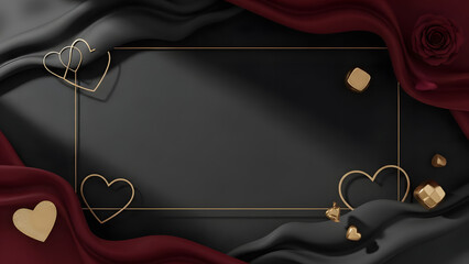 Luxury Black And Gold Valentine Frame Background With Elegant Hearts