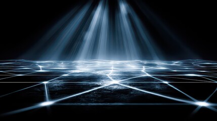 Abstract Matrix of Light with Glowing Lines and Beams on Black Background