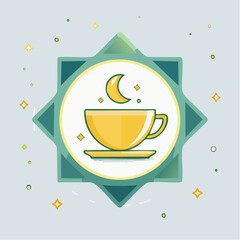 Stylized illustration of a yellow teacup with crescent moon symbolism
