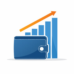 Wallet illustration with upward trend bars financial growth concept