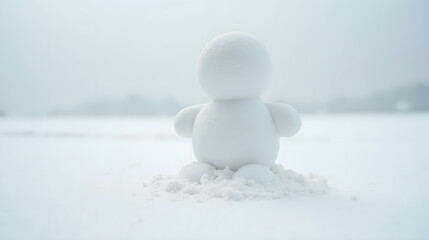 Minimal Snowman Seen from Behind in Winter Landscape

