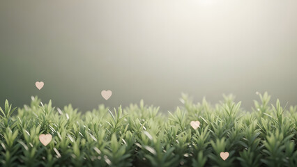 Green Grass Background With Soft Heart Bokeh Romantic Nature Scene